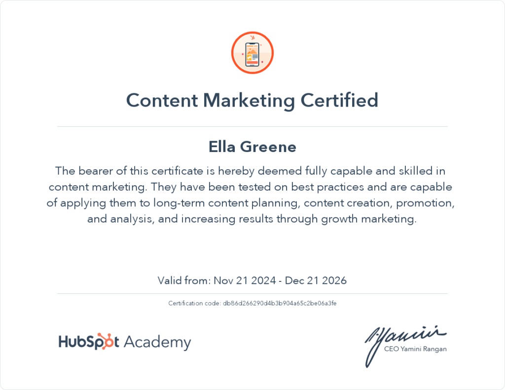 Content Marketing HubSpot Certification