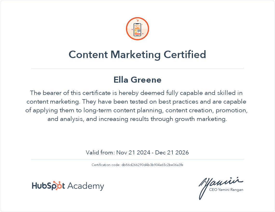 Content Marketing HubSpot Certification