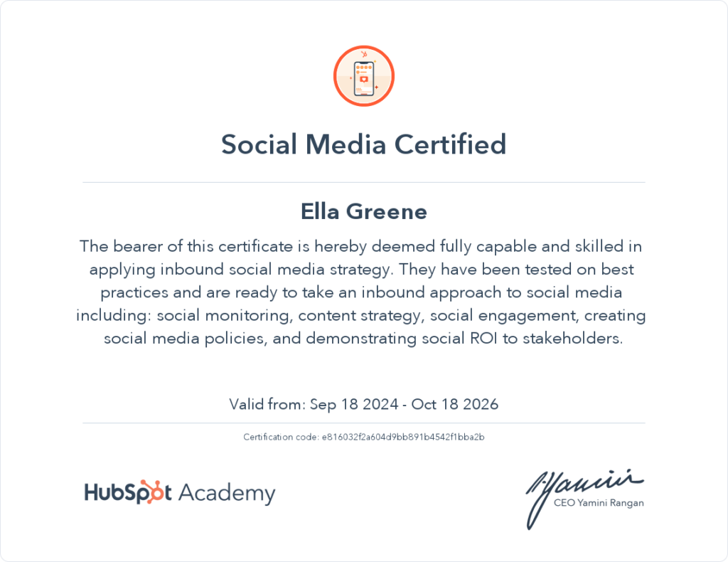 Social Media Marketing HubSpot Certification