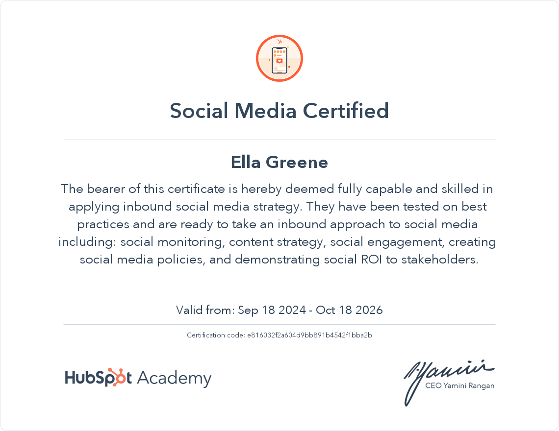 Social Media Marketing HubSpot Certification